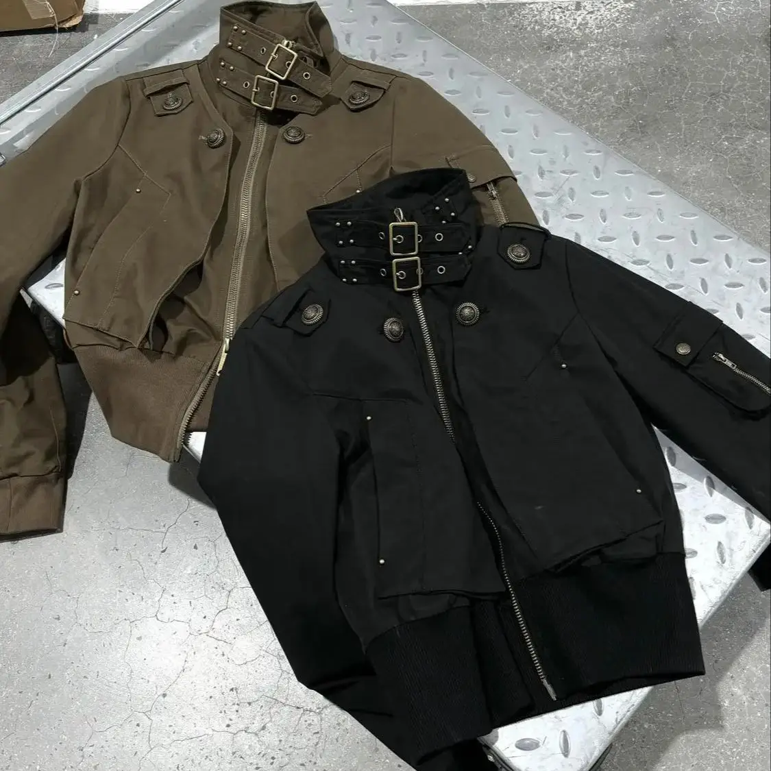 American Vintage Jacket Women Autumn Winter Fashion Leather Buckle Zipper Coat High Street Slim Pocket Motorcycle Outerwears
