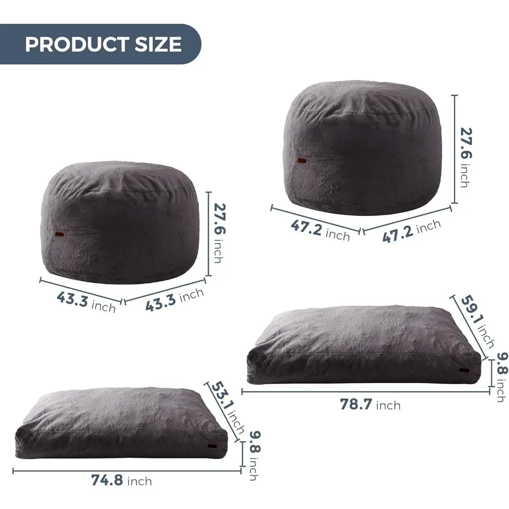 MAXYOYO Giant Bean Bag Chair Bed for Adults, Convertible Beanbag Folds from Lazy Chair to Floor Mattress Bed, Large Floor Sofa