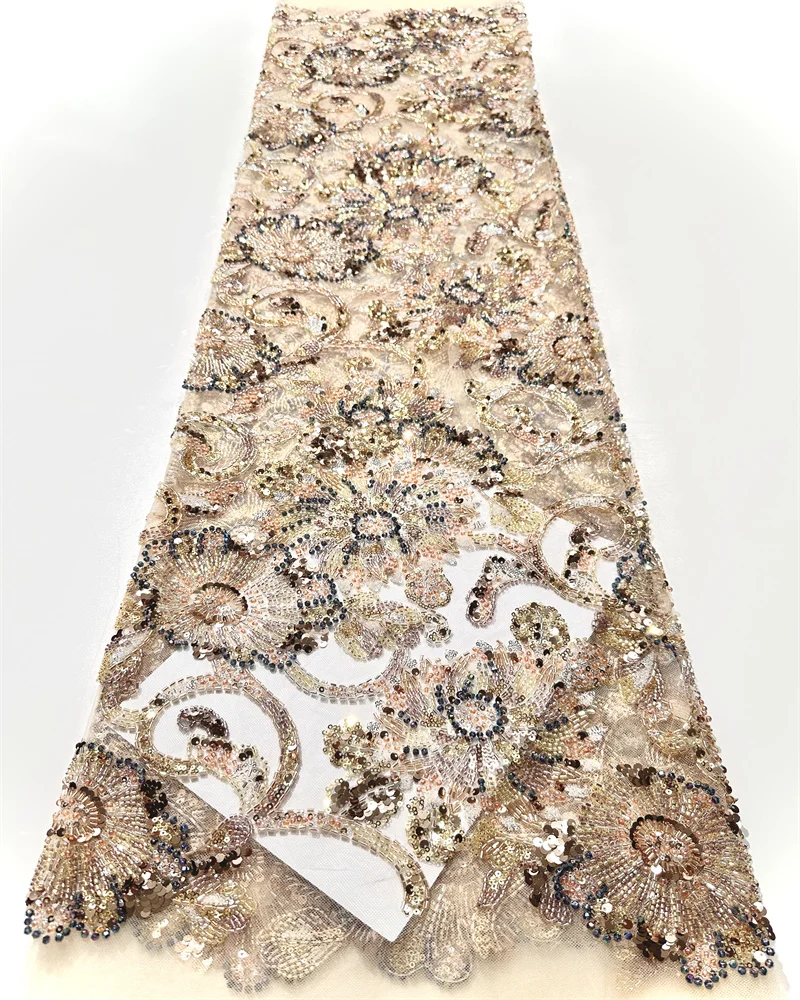 African Beads Lace Fabric Luxury High Quality Lace Embroidered Sequins French Tulle Nigerian Party Material Dress