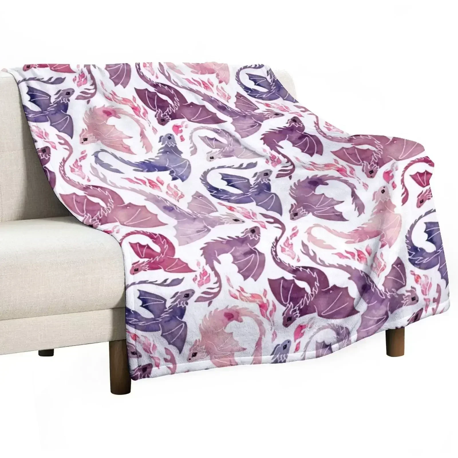 Dragon fire pink & purple Throw Blanket Lightweight Cozy Blanket for Bed Sofa