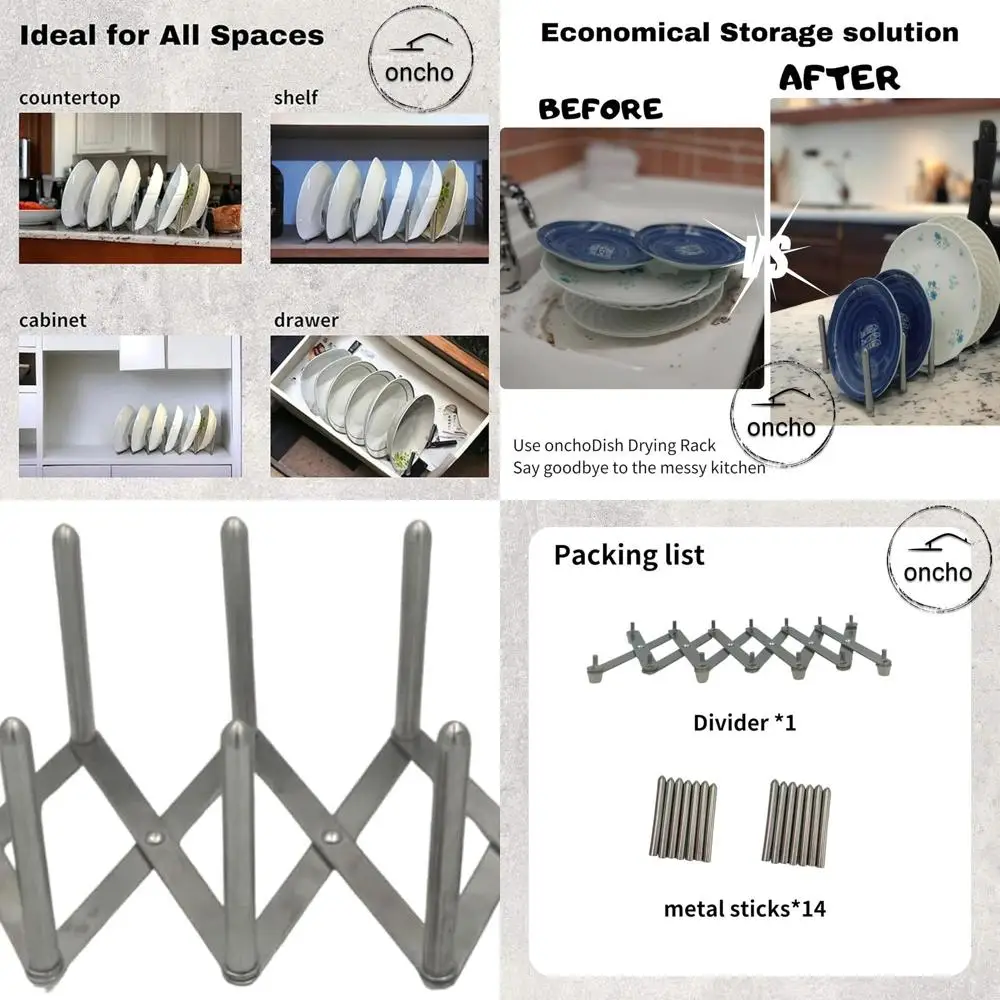 

Expandable Stainless Steel Drying Rack with 6 Adjustable Compartments for Kitchen Storage (14.5x10 cm, Silver)