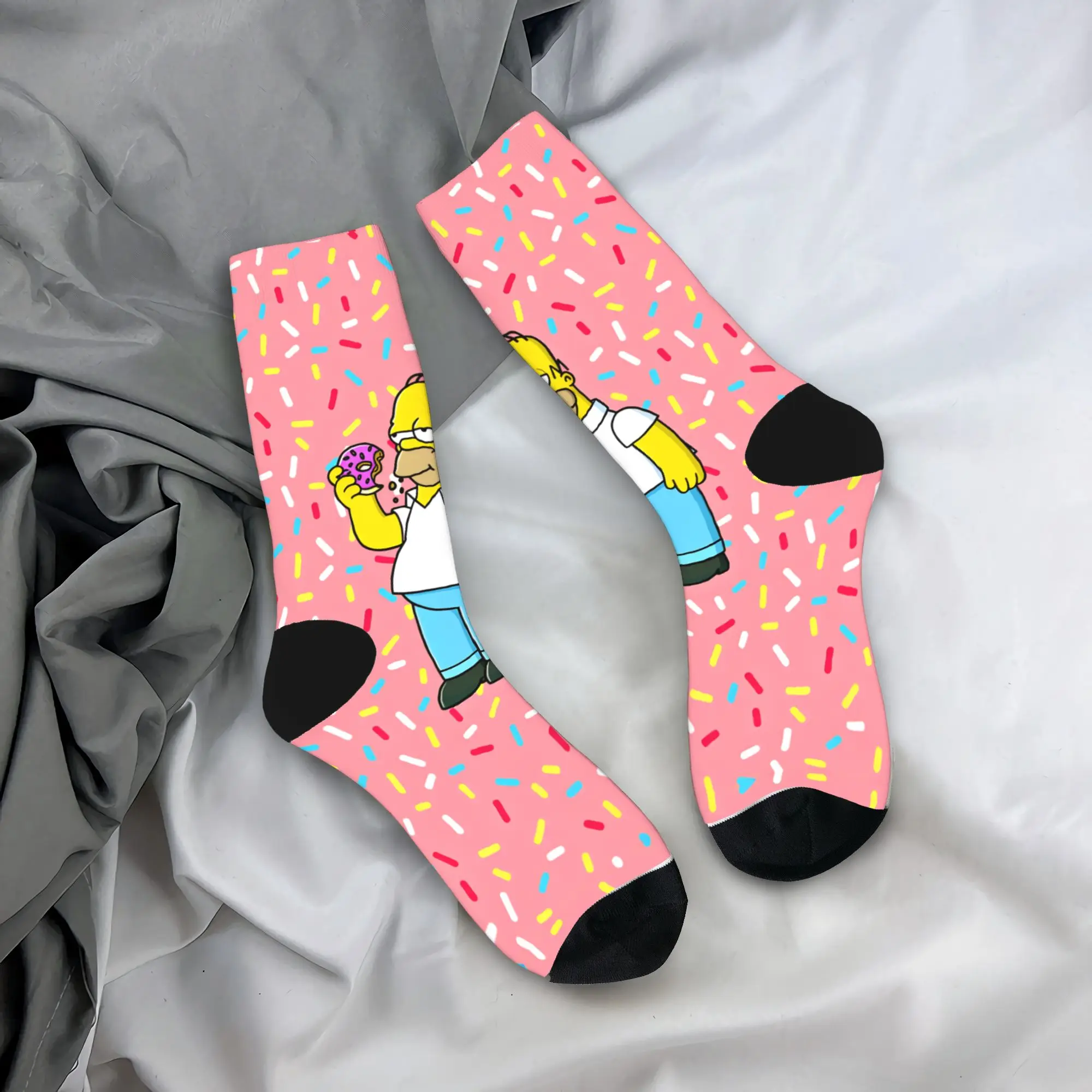 Homer S-Simpsons Donut Sprinkles Background Stockings Unisex Men  Socks Comfortable Gothic Socks Winter Outdoor Anti-Slip Socks