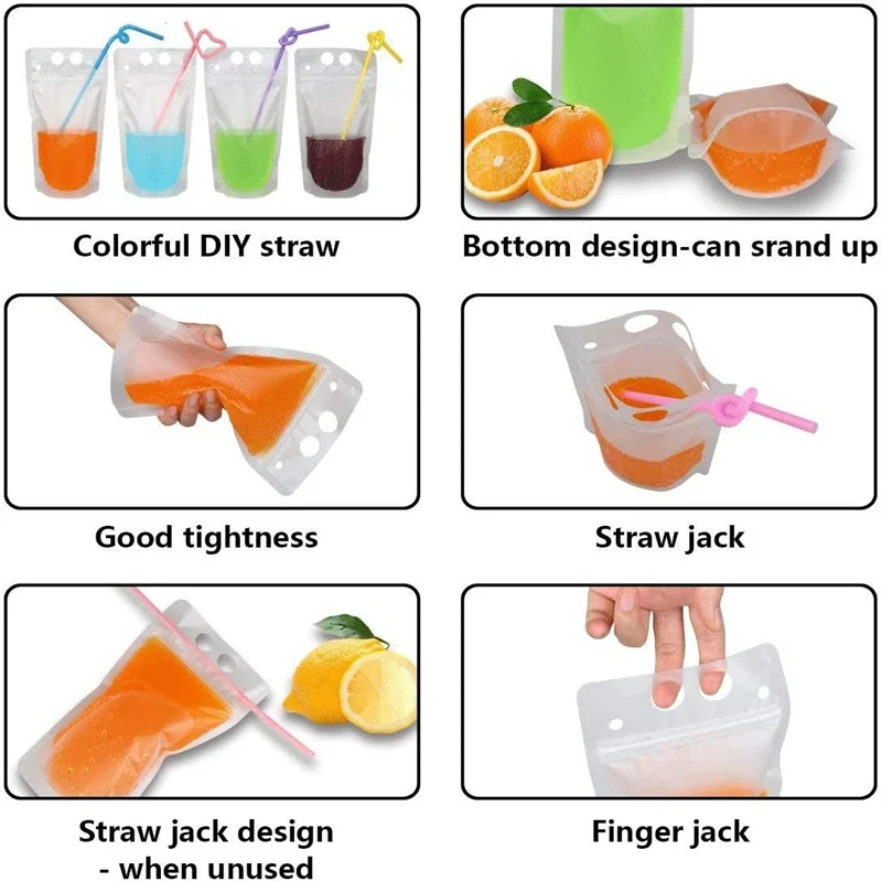 Пластиковые мешочки на молнии, сумки для напитков, ручной прозрачный матовый закрывающийся мешок с подставкой и нижней ластовицей