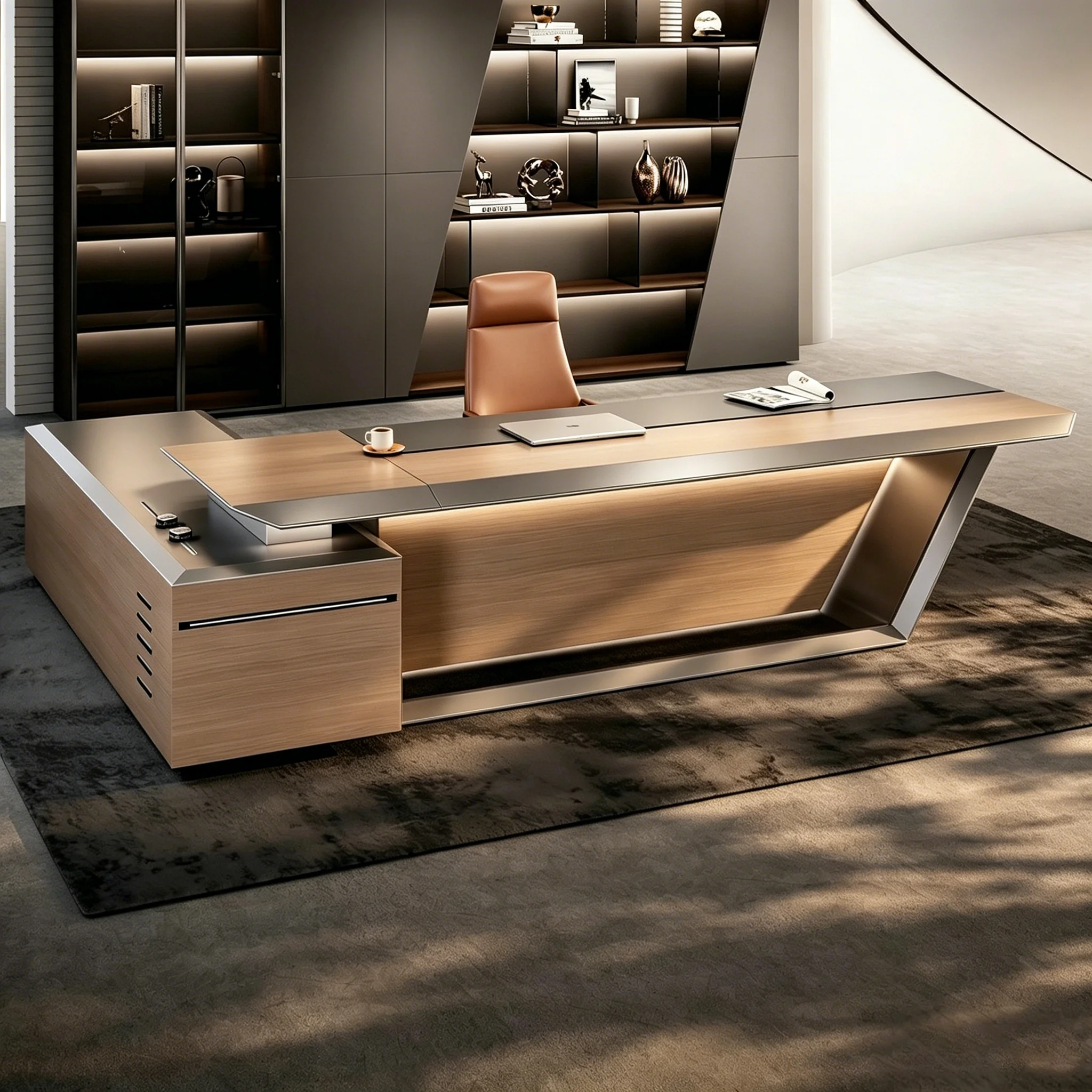 Luxury Modern L Shaped Executive Office Desk Durable Eco-Friendly CEO Boss Workstation Easy Assembly