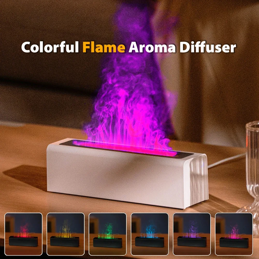 

2023 New Flame Air Humidifier USB Ultrasonic Cool Mist Essential Oil Aroma Diffuser With Colorful Light Simulate Fire Humidifier