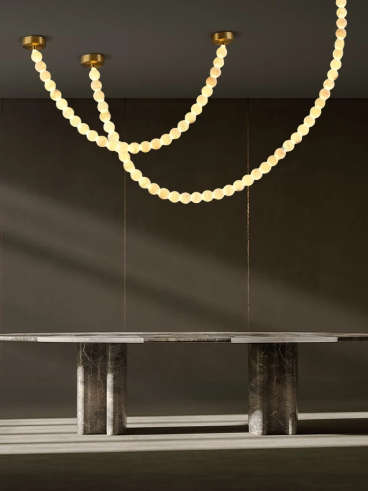 

The Missing Marble Necklace Gold Chrome Chandelier Lighting Alabaster Hanging Lamps Suspension Luminaire Lampen For Dinning Room