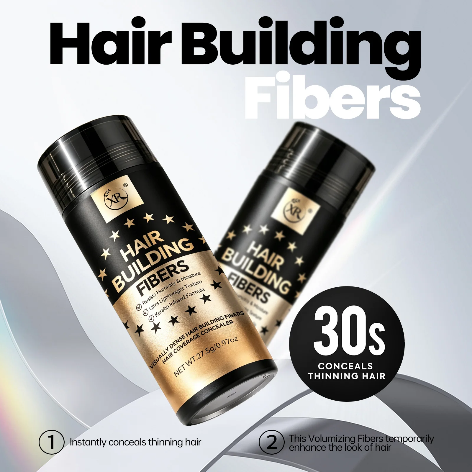 3-in-1 Hair Building Fibers Kit: Fiber Powder,Spray Nozzle,Comb with Box,Instant Hairline Fill for Thinning Fine Hair,Unisex