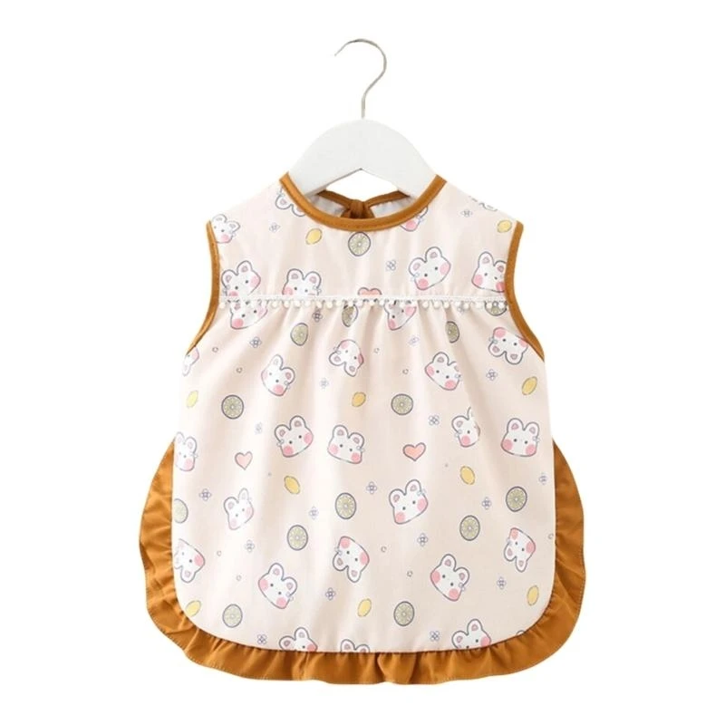 M76C Toddler Water Proofing Bib with Adjustable Strap Tied Soft Stain Resistant Fabric Feeding Apron for Ages 0 to 4 Year