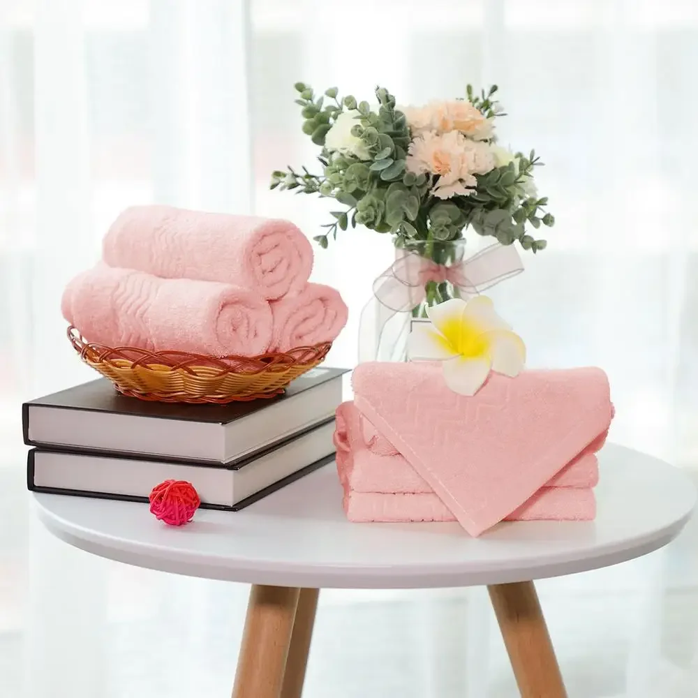 6-Pack Soft & Durable Cotton Hand Towel Set Pink Absorbent Washcloth Bundle Bathroom Spa Gym Hotel