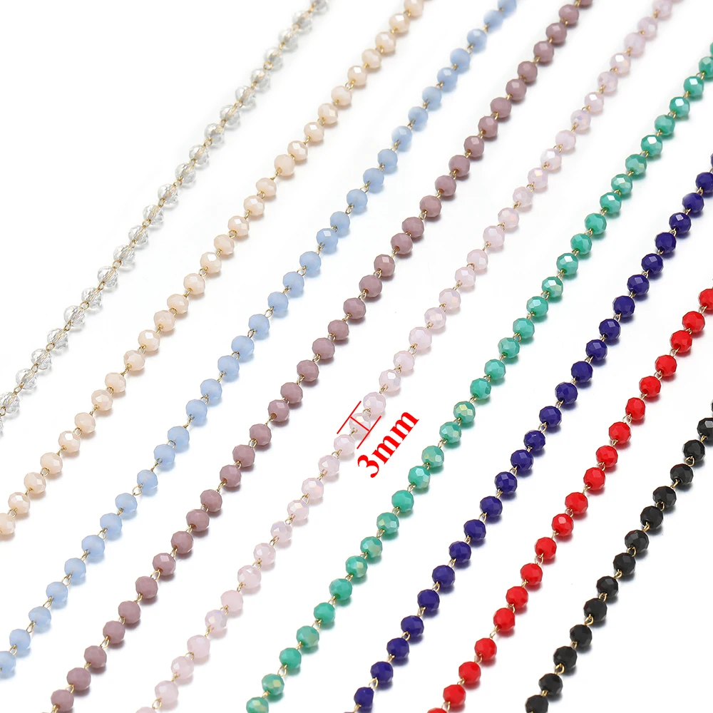 1Meter Stainless Steel Gold Plated Colorful Crystal Beads Chains for DIY Jewelry Making Necklace Bracelet Wholesale Supplies