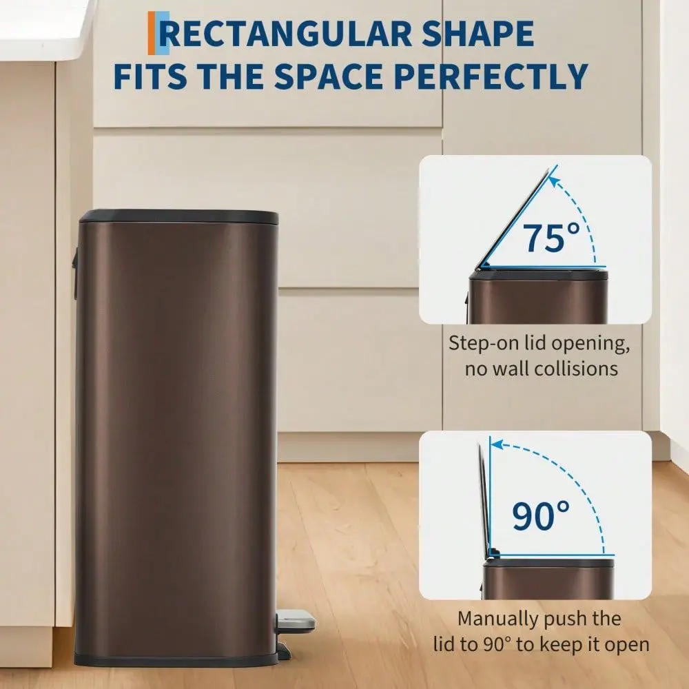 

12 20 30L Trash Can With Step Pedal, QuietClose StepOn Trash Can With Thin Lid For Kitchen,Shopping Mall, Living Room, Office