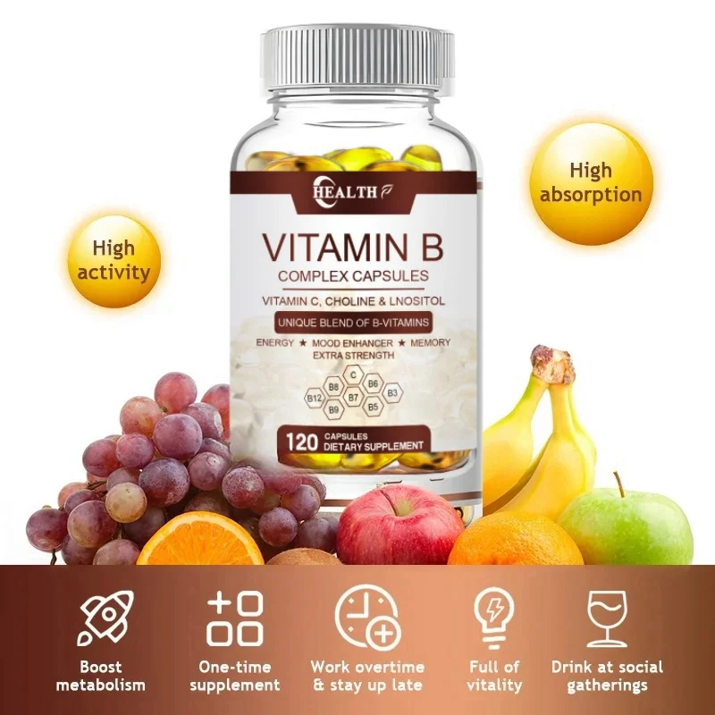 HEALTH Efficient Vitamin B Complex Containing Vitamin C, B1, B2, B3, B5, B6, B12, Biotin Natural Energy Complex