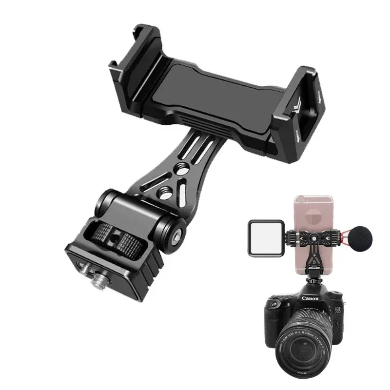 Metal Phone Holder Cold Shoe Mount 360° Rotatable 1/4 3/8 ARRI Hole Vertical Shooting for iPhone Android Smartphone DSLR Clamp T