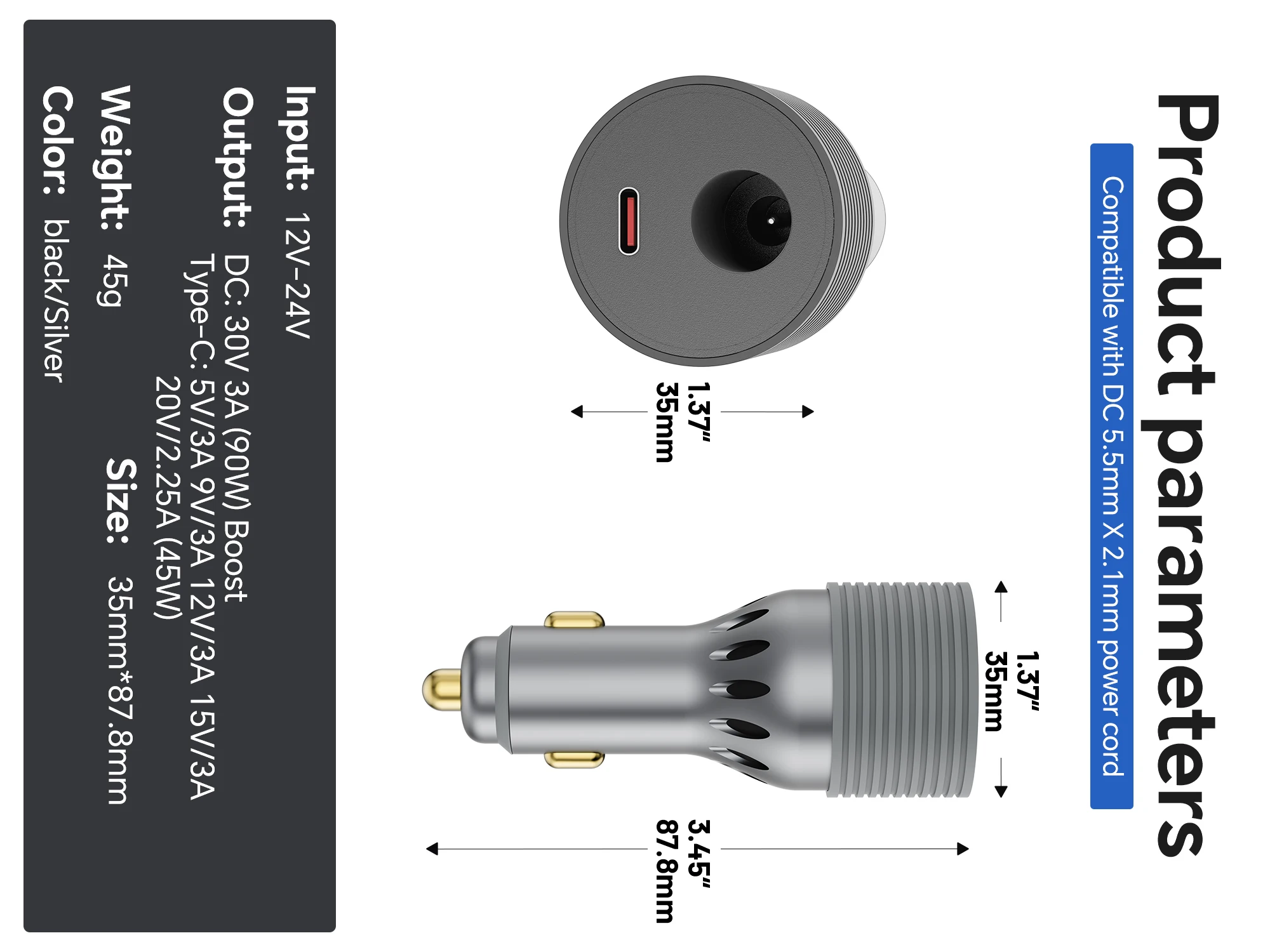 Für Starlink Mini Autoladegerät 2in1 12V-24V Auto-Adapter 90W DC30V-3A 45W Typ-C Zigarettenanzünder-Adapter Auto-Zubehör – Detail 9