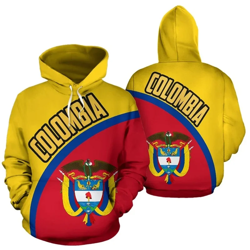 Kolombia hoodie pola bendera Fashion musim semi lengan panjang Pria Wanita lambang nasional 3D Sweatshirt gambar cetak kasual Pullover longgar