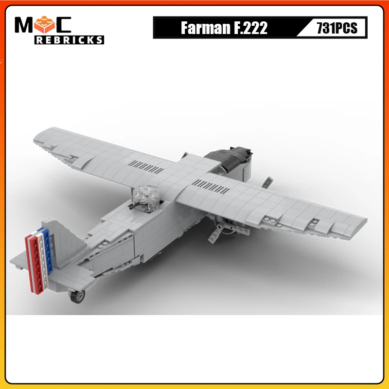 

WW2 Военная серия Франция F.222 Вооруженный бомбардировщик MOC Сборка строительных блоков Кирпичи Игрушки Детский рождественский подарок