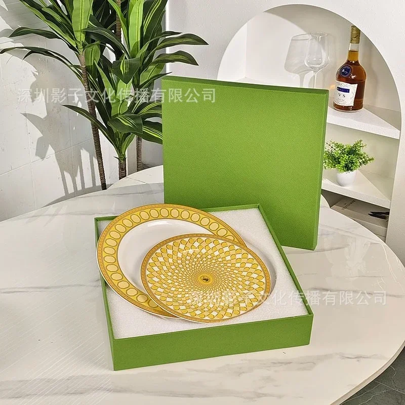High end luxury style plate, multi-layer fruit plate, snack plate, popular household ceramic Western food plate, flat plate