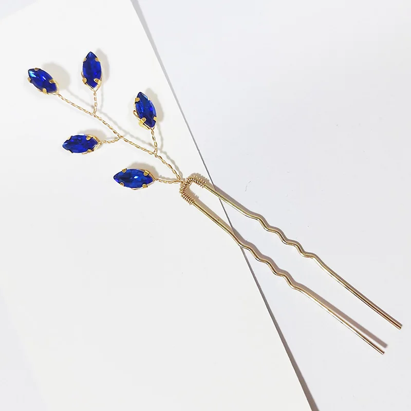 Blue Color Rhinestone Hair Pin for Women Wedding Simple Bridal Hairpin Trendy Party Bride Head Jewelry Accessories Headpiece