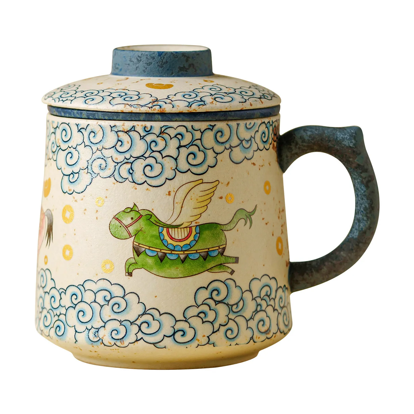 

DSA blue and white stone red cloud Manacai tea cup ceramic master cup high-end personal tea separation cup with lid