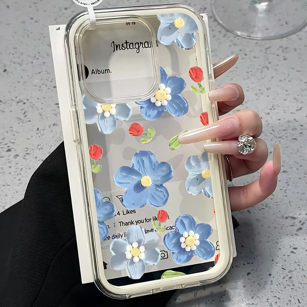 Blaue Künstlerische Blumen Transparente Handyhülle für iPhone 17 13 16 15 11 12 14 Pro Max 17 Air XR X Hülle Silikon Weiche Stoßfeste Abdeckung – Detail 4