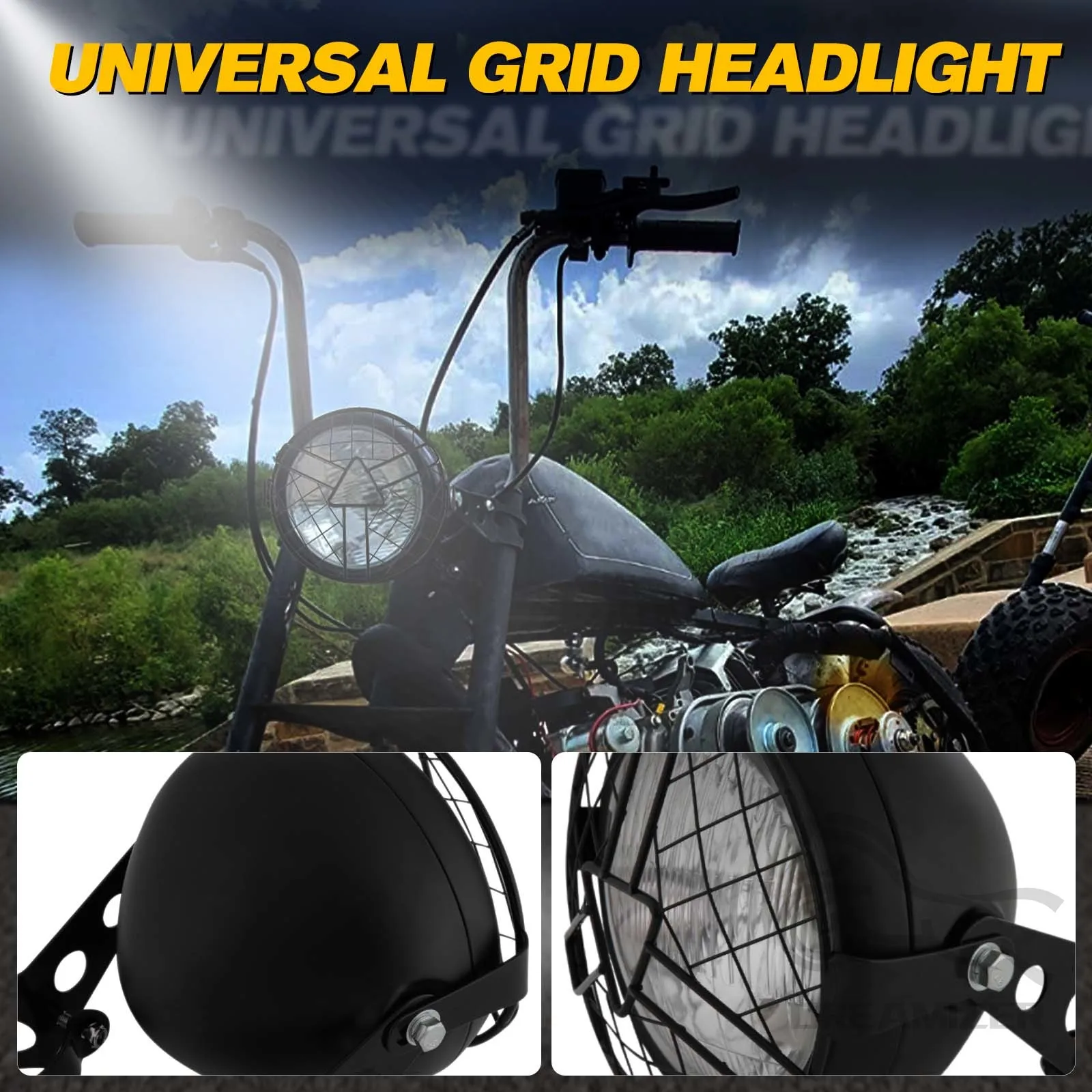 6.5\'\' Motorcycle Headlight Lamp w/ Cover For Cafe Racer Bobber Chopper Motorcycle Retro Vintage Head Lamp Universal Side Mount