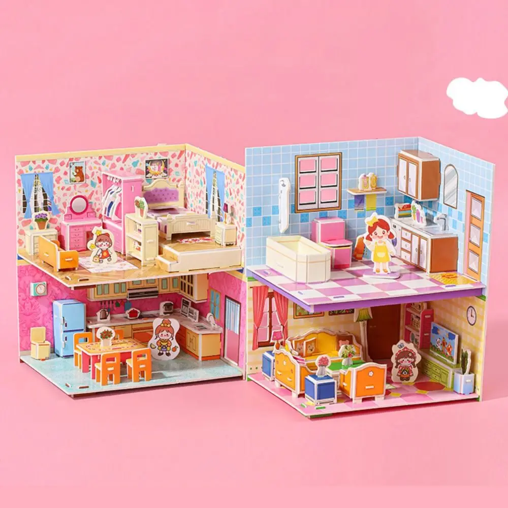 3D Model 3D Room Model Puzzle Toys Kitchen Bedroom 3D Room Cardboard Miniatures Bathroom Room Model Craft Toys Children