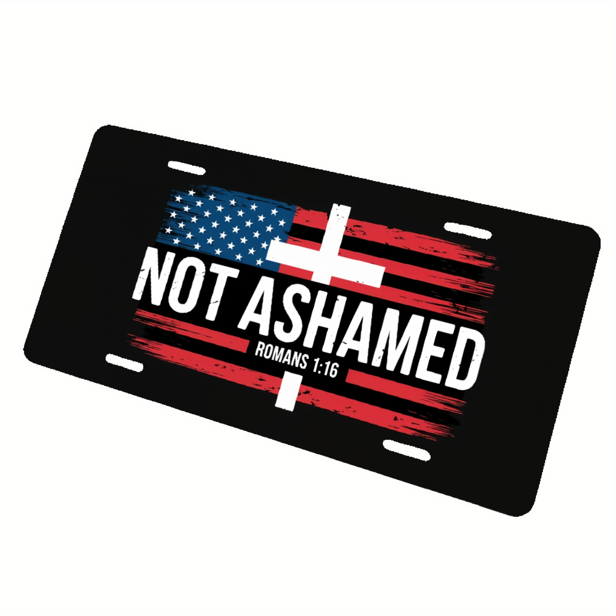 2D Flat License Plate Frame And Baffle, American Flag Cross 