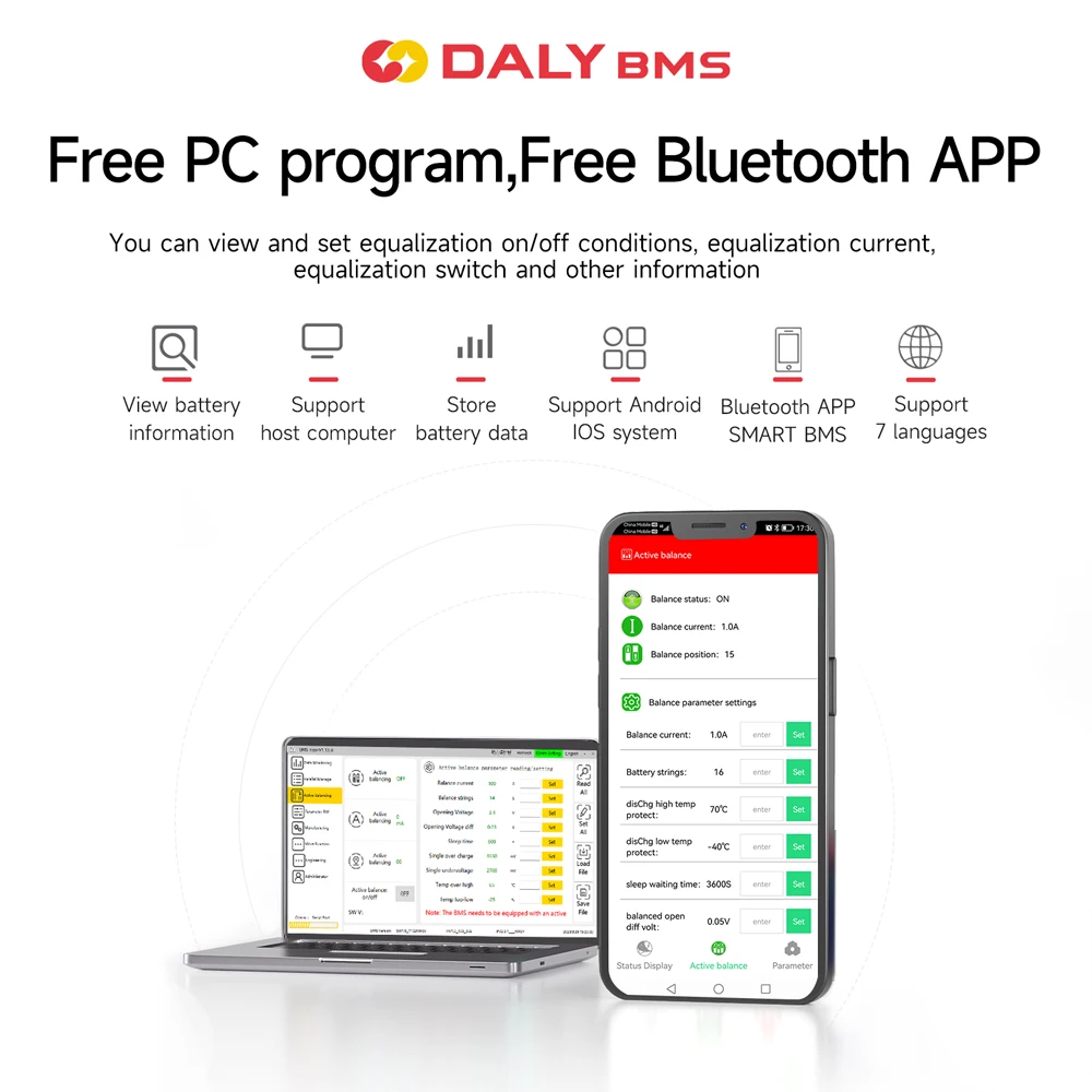 Daly Smart Active Balancer 1A LiFePo4 16S Equalizer Li-Ion Battery Balancer 3S 4S 8S 10S 12S 16S 24S Bluetooth 24V 36v 72V
