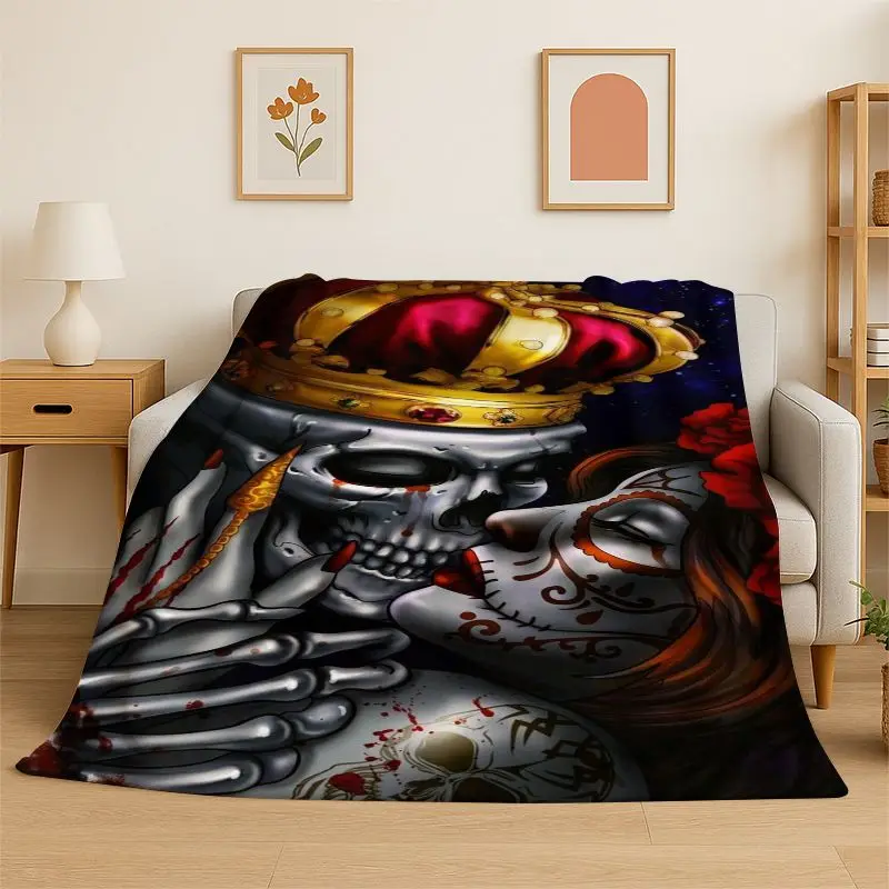 Gothic Skull Dead Girl Horror Female Flannel Blanket Soft Throw Blanket for Bedroom Living Room Bed Travel Camping Picnic Nap