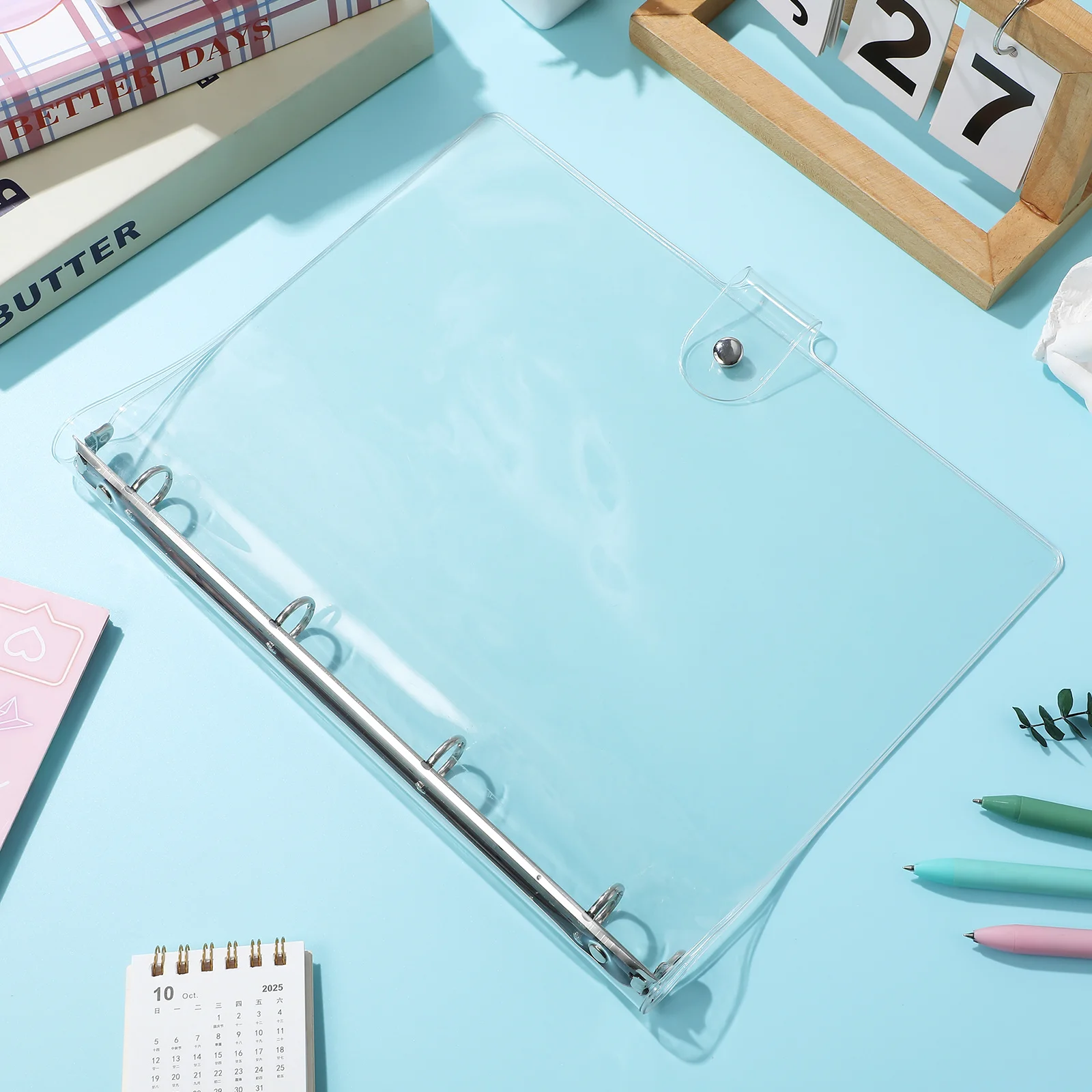 

Transparent Notebook Cover Plastic Binder Folder A4 Scrapbook Loose-Leaf Shell Plastic Ring Binder Office School