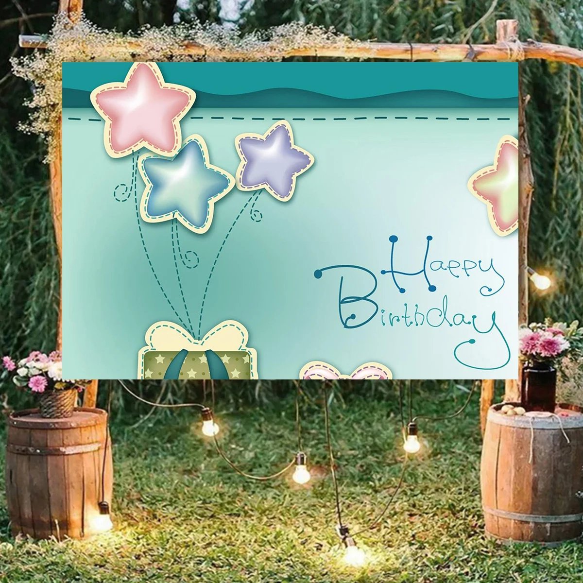 Present Photography Welcome Party Name Customiz Backdrop Background Happy Birthday Star Balloon Children Bedroom Decoration