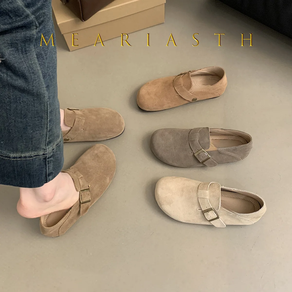 جلد الغزال المرأة أحذية مسطحة القدم ربيع الخريف لينة أسفل الفول الفول مسطحة القاع حذا فردي للسيدات المألوف حذاء بدون كعب #2