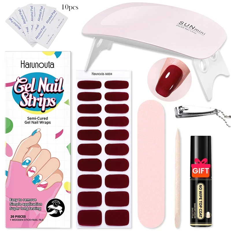 Cor sólida Nail Wraps Set, Mini lâmpada UV, Top Coat Nail Clippers, Kit de Manicure, decalques Gel de longa duração, Mini Wraps, 5pcs