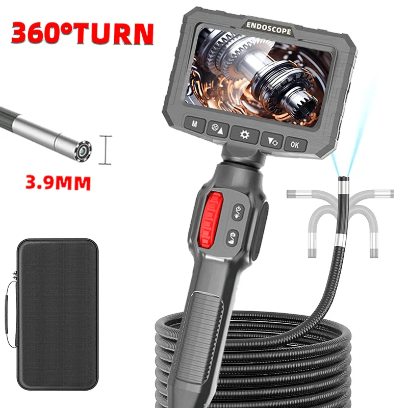 Two-Way Articulating Borescope Camera with Light: 3.9mm/6mm Industrial Endoscope Inspection Camera with Articulated Prob