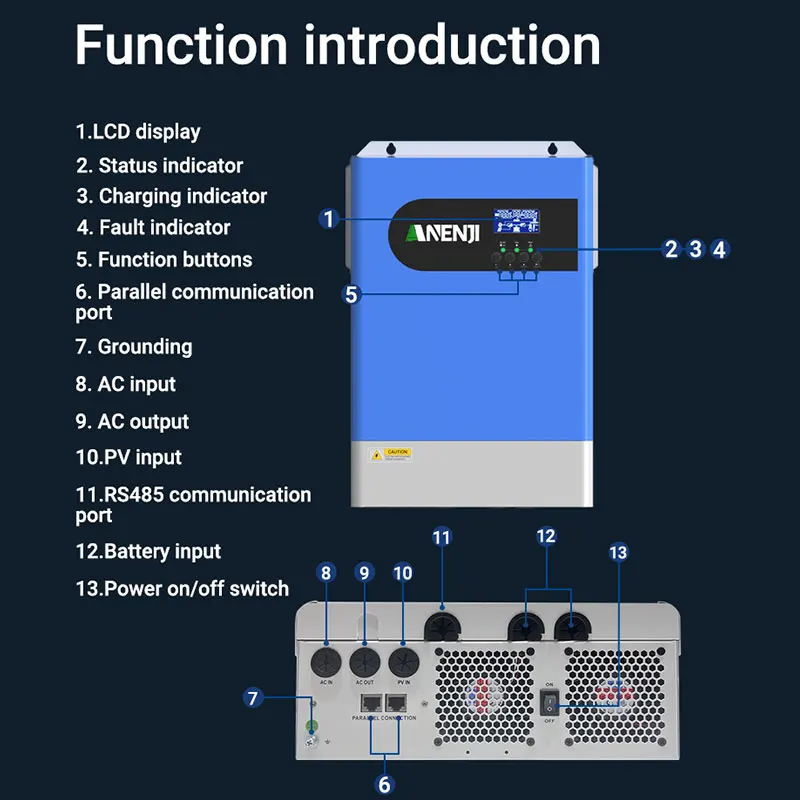 6.2KW 48V Off-Grid Solar Inverter 12 Units Parallel Pure Sine Wave Built-in MPPT 120A & WiFi 500V PV Input for PV System