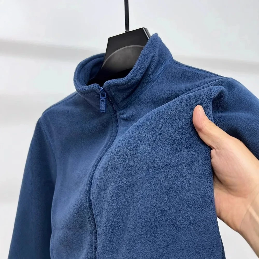 Autumn and Winter Men's Stand-up Collar Zipper Cardigan Jacket Autumn and Winter Men's Thickened Warm Fleece Solid Color Jacket