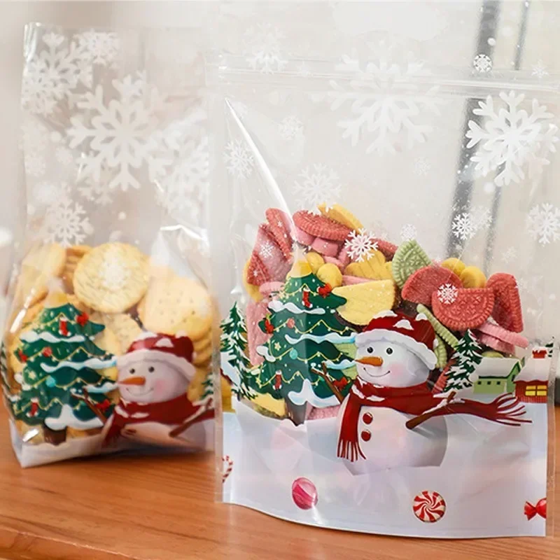 Bomboniere natalizie confezione regalo babbo natale sacchetti di plastica trasparenti autosigillanti biscotti da neve caramelle tratta a prova di