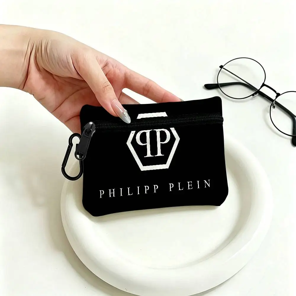 P-Philipp-Plein Flashy-Luxury Mini-Geldbörse aus Oxford-Gewebe mit Karabinerhaken, tragbare Schlüssel- und Kartenbörse, kleine Reißverschlussbörse – Detail 7