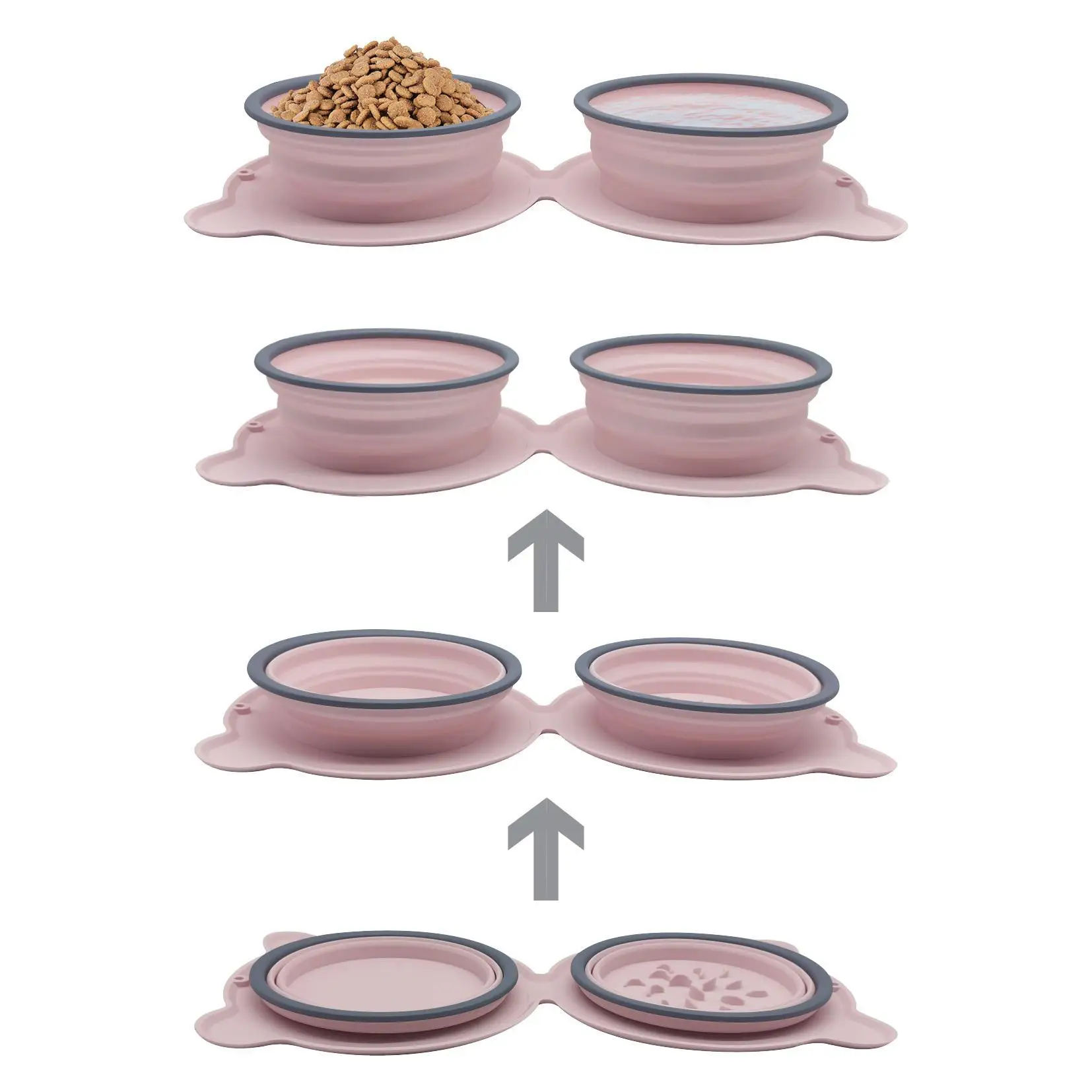 Pet Silicone Folding Bowl Dog Walking Portable Travel Double Bowl Anti Choking Slow Food Telescopic Dog Bowl Pet Cat Supplies