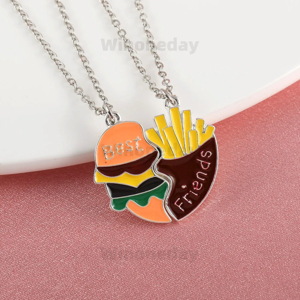 Winoneday 2Pcs/Set Cartoon Hamburger French fries Best Friend Necklace for Girls Fashion Friendship Gifts