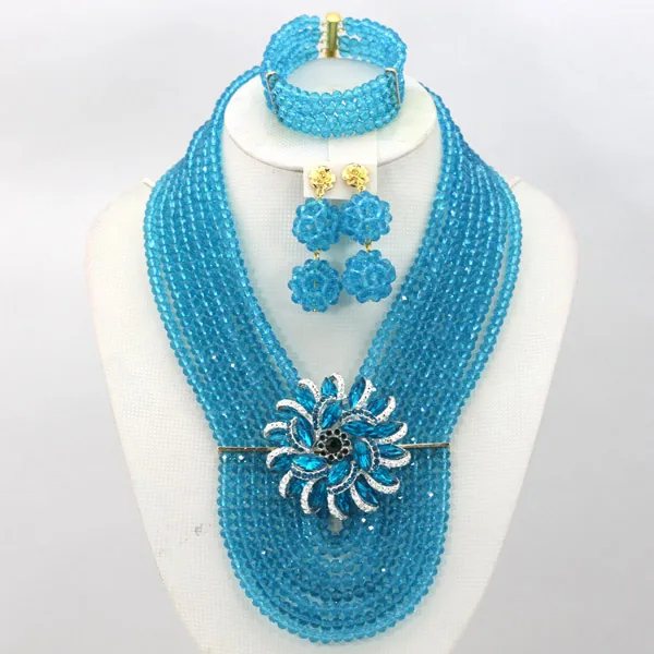 New Royal Blue African Beads Jewelry Set Nigerian Wedding Crystal Beads Necklace Bridal Lace Jewelry Sets  ABF521