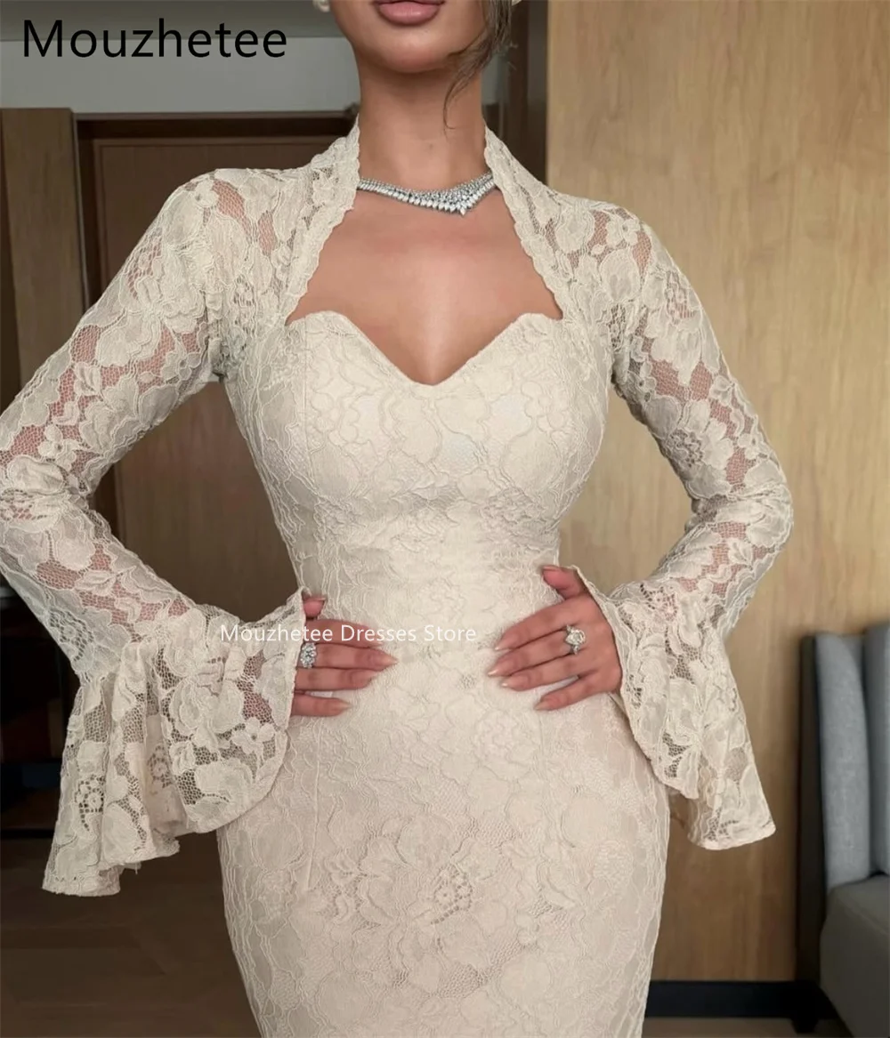 Mouzhetee Mermaid Elegant V-Neck Lace Appliques Wedding Dresses Long Sleeve Brides Gown Custom Made 2026