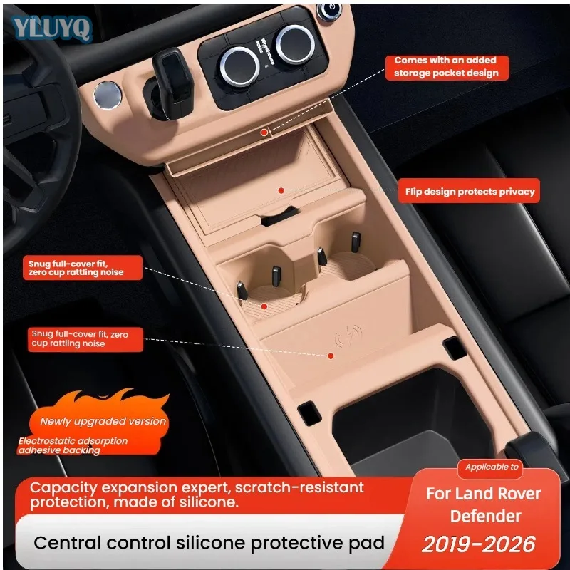 For Land Rover Defender 2025-2026 Wireless Charging Pad Silicone Center Console Mat Cup Holder Storage Tray Interior Accessories