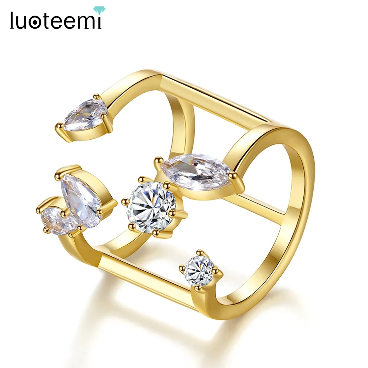 LUOTEEMI Hollow Cylinder Exaggerated Long Open Rings for Women Creative Unique Adjustable Party Girl\'s Sexy Ring Trending Items