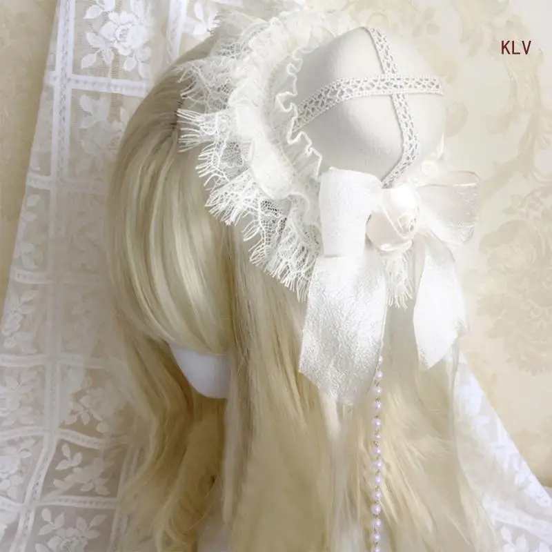

Small Hat Ribbon Lace Barrettes for Women Flapper Fascinator Accessories for Cosplay Elegant Pearls Rose Cosplay