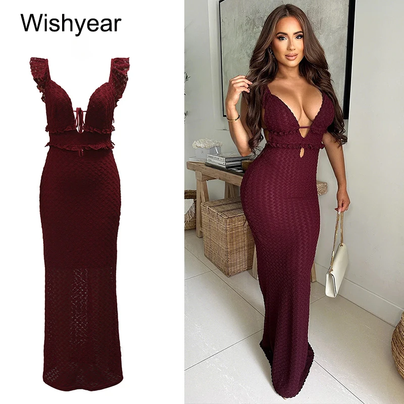New Elegant Sexy Backless V-Neck Sleeveless Dress for Women See through Autumn Party Club Outfit Birthday Night Prom Even Robe