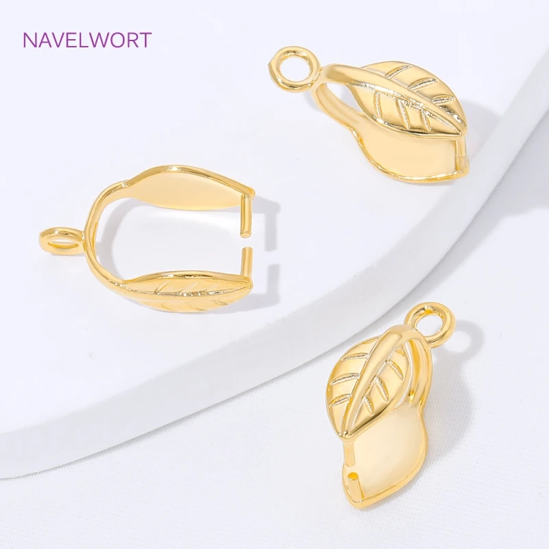 18K Gold Plated Leaf Shape Pendant Bail Clasps,Brass Pinch Pendant Bail For Jewelry Making Supplies,DIY Necklace Accessories