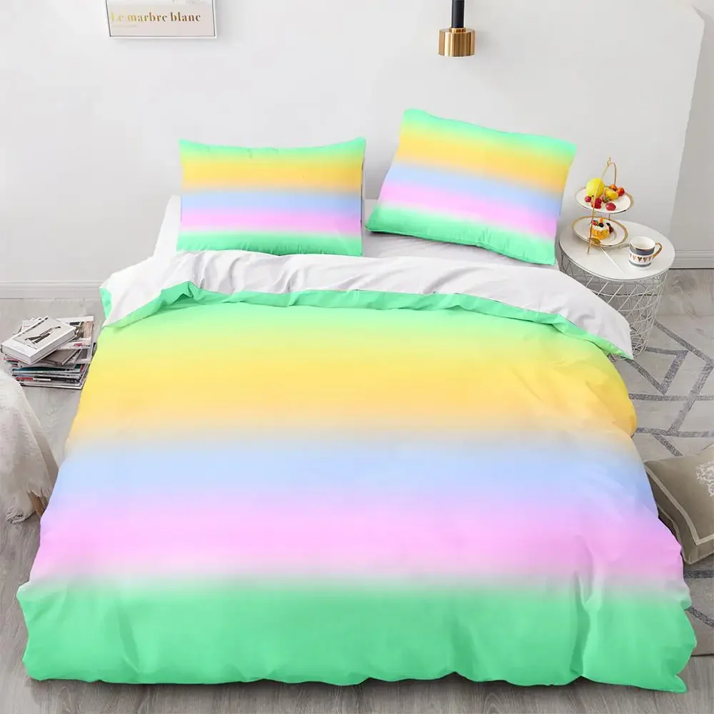 

3PCS Single-sided Rainbow Gradient Duvet Cover set Printed Comforter BeddingSets Comfortable Bedspreads Comforter Bedding