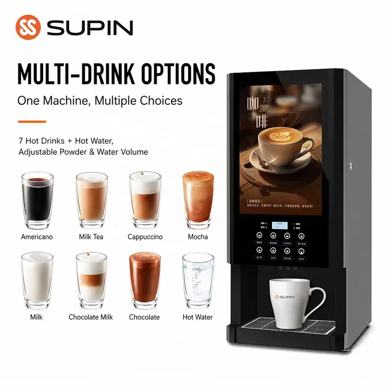 for SUPIN 308F Commercial Instant Coffee Machine Multi Flavor Beverage Dispenser Video Ad Lightbox Vending Machine for Office