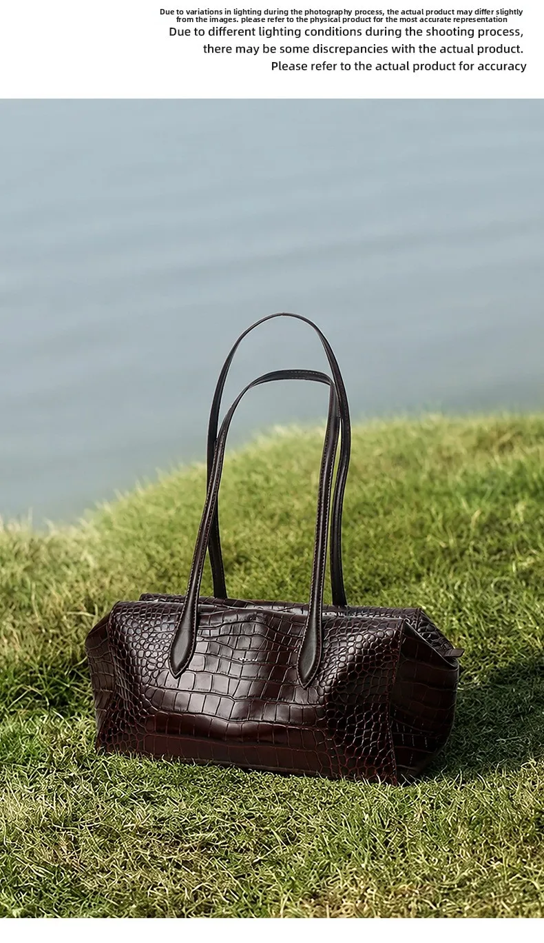 2026 New Crocodile-Embossed Top Grain Leather Boston Bag, Versatile Commuter Shoulder Bag for Women